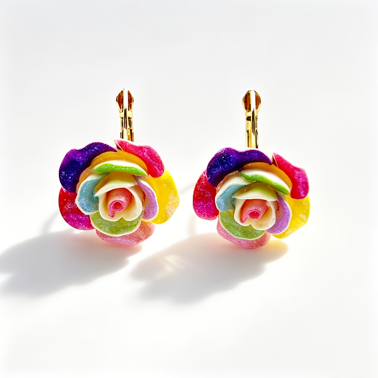 Image of 1 Pair Multicolor 3 Resin Rose Flower Earrings Suitable For Women's Clip-/clip-hook/stud Earrings, Lightweight Pastoral Floral Ear For Daily Wear, Vacation & Gifts, Versatile Style