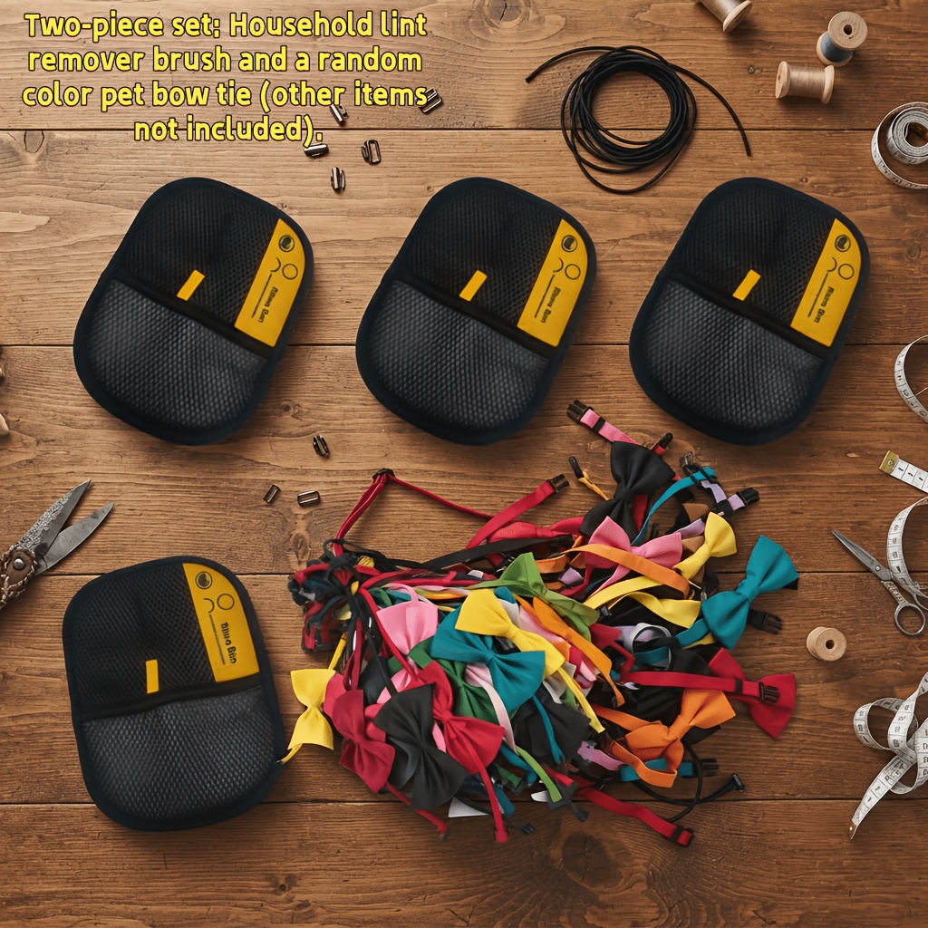 TEMU 2pcs Set: Home Grooming Brush And 1pc Random Color Pet Bow, 1pc Pet Grooming Tool, Anti-static Grooming Gloves, Reusable, Convenient And Fast,