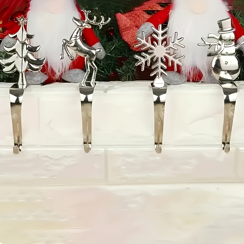 TEMU Lot de 4 décorations de Noël en crochet métallique argenté brillant, avec quatre : sapin de Noël, , de neige et de neige. Décoration d'intérieur