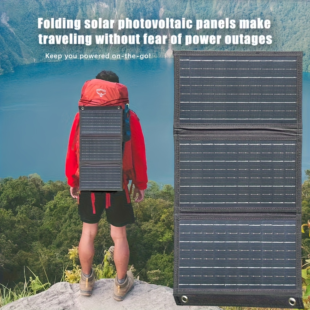 1pc Panneau Solaire Pliable avec Double Ports USB, Chargeur Solaire Portable pour Téléphones et Accessoires, Idéal pour le Camping, la Randonnée, le Vélo et les Pique-niques, Batterie Solaire Externe