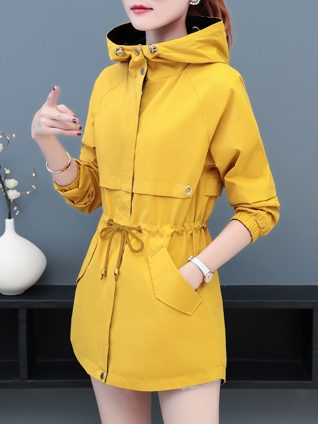 womens two way reversible raincoat hooded jacket zipper Temu