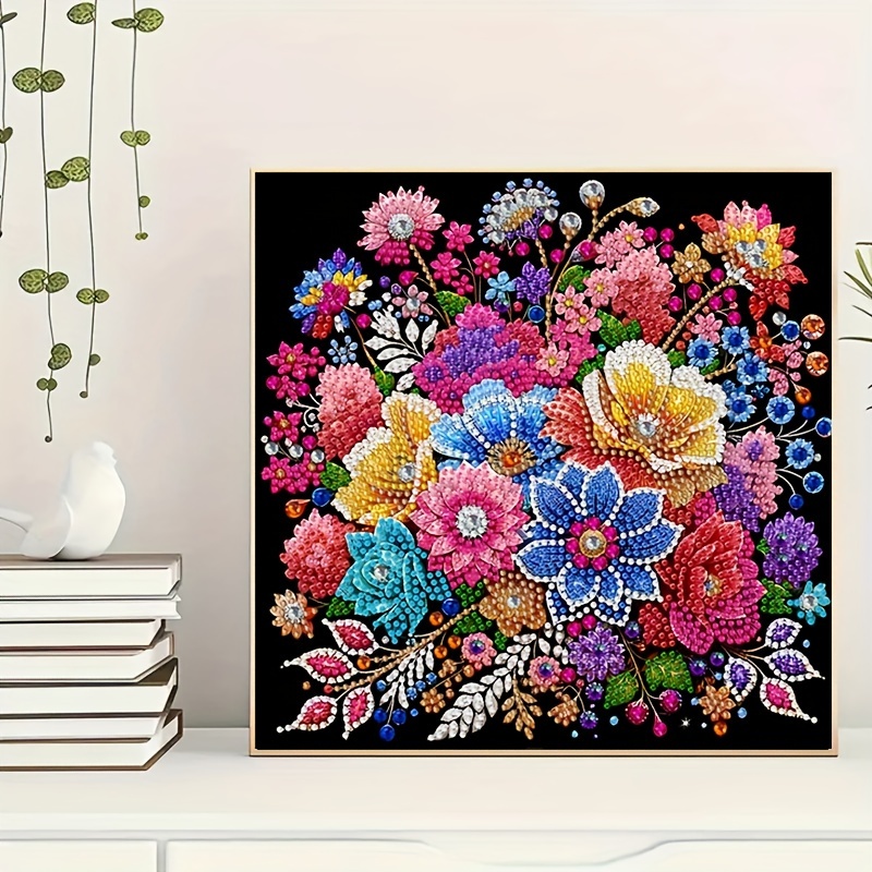 Image of Rich And Colorful Floral Diamond Painting Kit 5d Special Shape Irregular Diamond Craft Painting Kit Suitable For Gifting Relatives Canvas Size 30x30cm/11.8x11.8in Holiday Decoration
