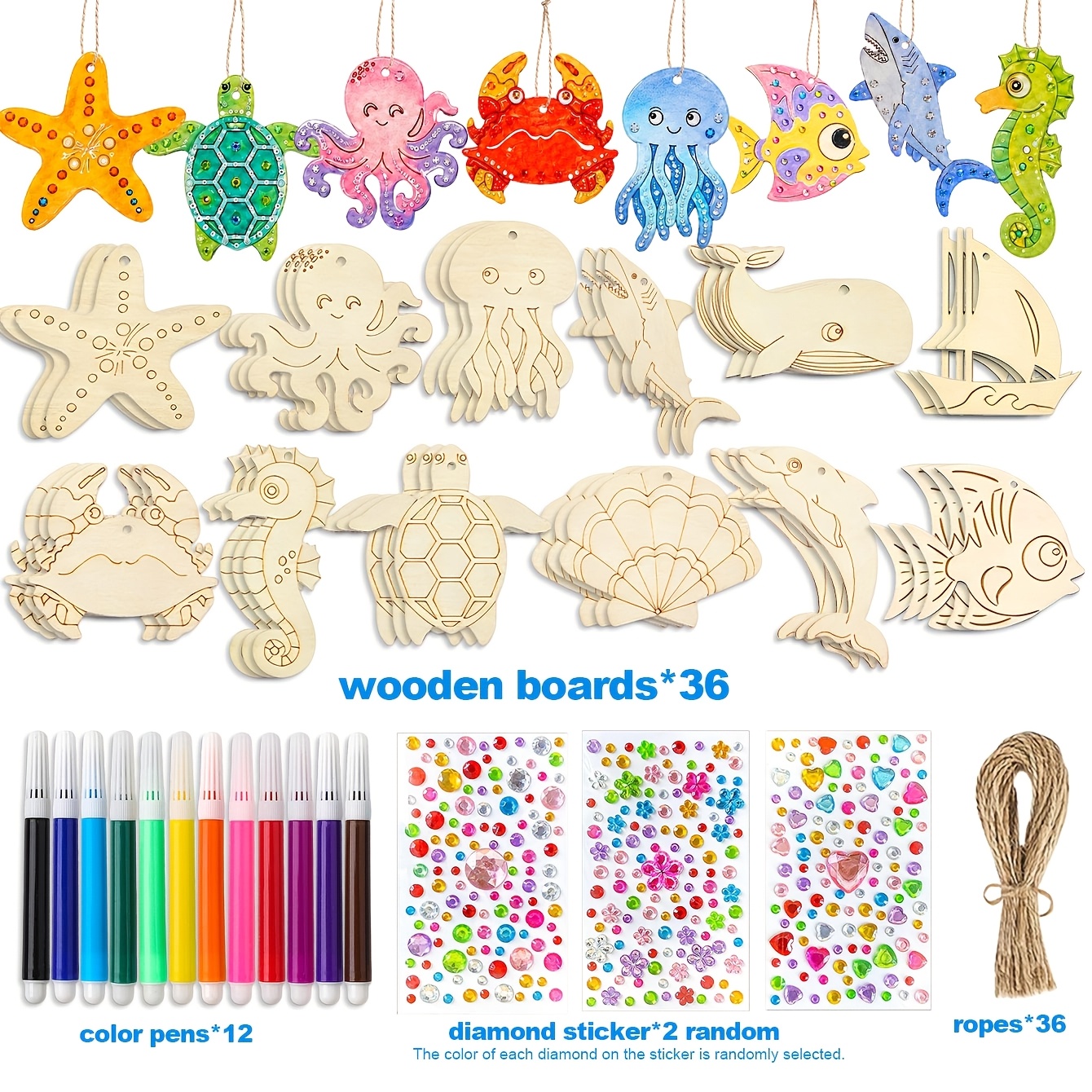 Summer Ocean Wooden Ornament Coloring Kit for Kids