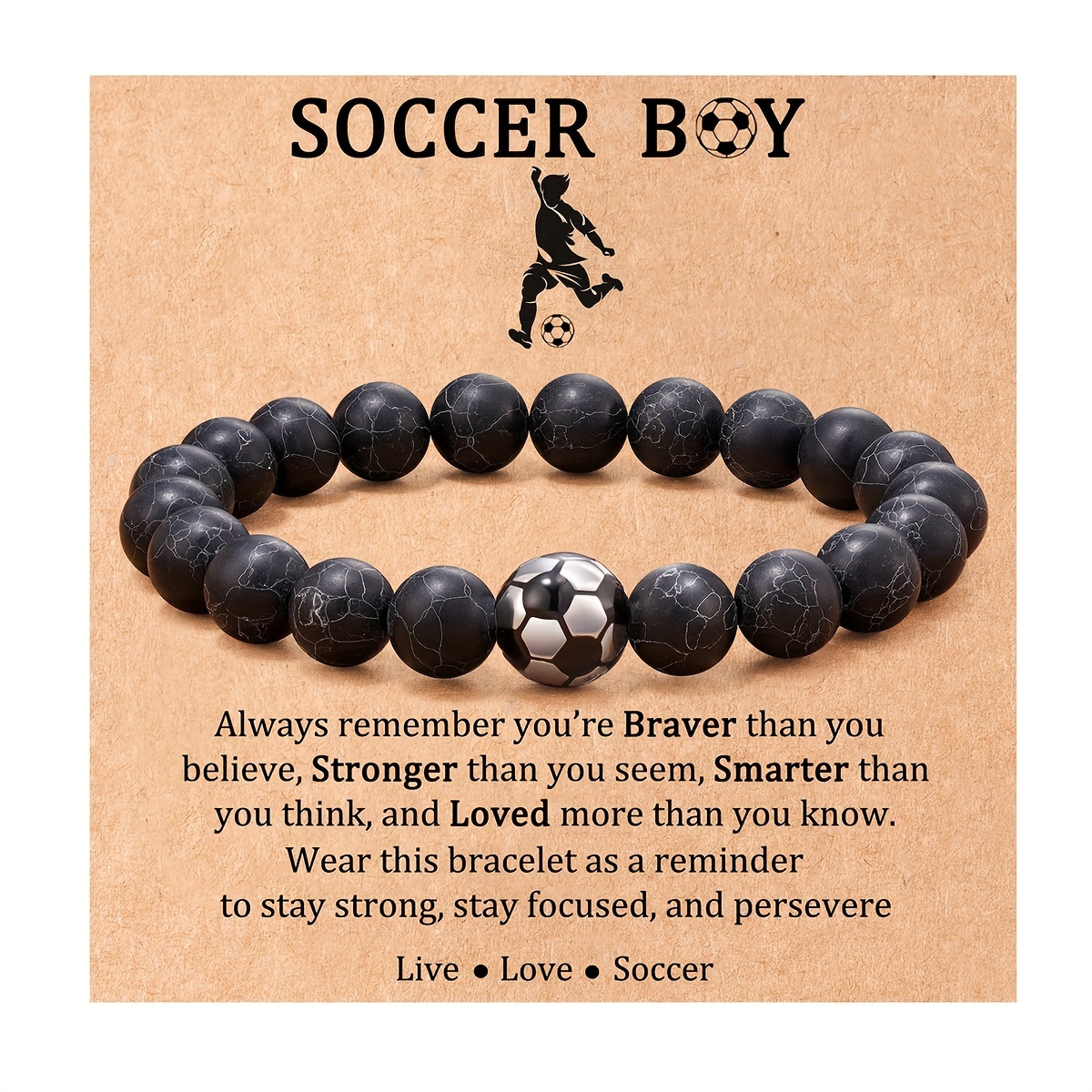 

Soccer Boy Beaded Bracelet With Sports Charm, Wristband For Football Fans, Sports Team Jewelry Gift, Adjustable Bracelet For Soccer Players And Enthusiasts