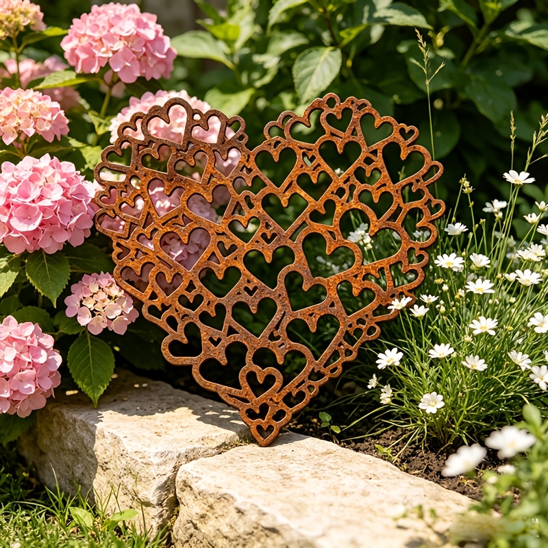TEMU [2d Flat] 1pc Rustic Metal Wall Decoration Art, Iron Love Outdoor Hearts Sculpture, Heart Shaped Love Symbol Wall Art