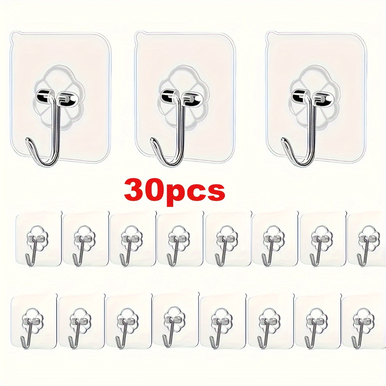 

30pcs Transparent Seamless Adhesive Hooks, No-trace Nail-free Screwhooks For Picture Frames, Tile Wall Hanging, Strong Hold Wall Hooks Batch, Versatile Style, Multi-surface Compatibility