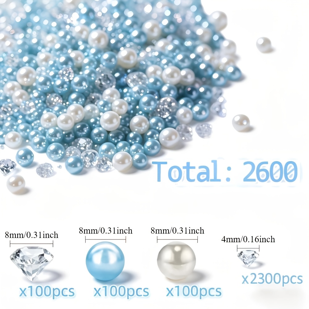 TEMU 2600pcs Blue Acrylic Fake Diamonds And Simulated Beads, Glittering & Durable Table Decor, Crystal Table Decorations, Table Scatters, Yard Decor,