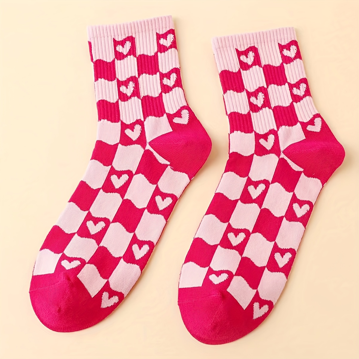 TEMU 1 Pair Checkered Socks Cute Socks Love Heart Socks Socks Funny Socks With Socks For Lover Family Friend Novelty Socks Casual Socks Lovely Socks