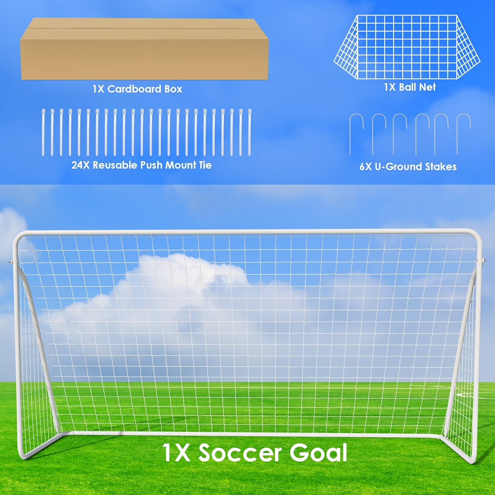 TEMU 12x6 Ft Portable Soccer Goal For Backyard, Net And Ground Stakes, Adult Soccer Goal With Heavy Duty , For Practice Training Aid Soccer Field