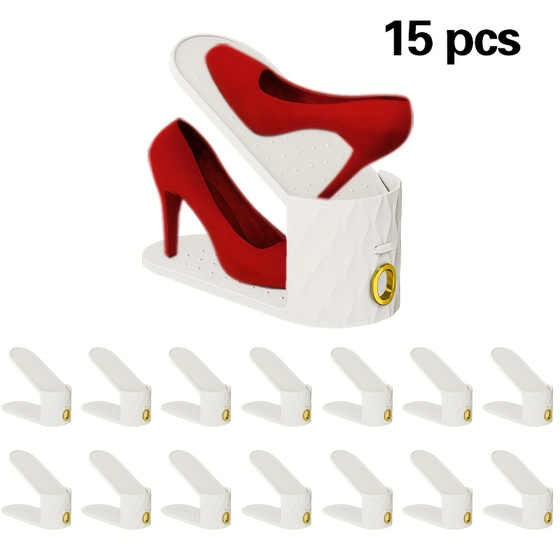 Image of 15pcs Adjustable Shoe Rack, Thickened Double-layer Shoe Shelf, Easily Organizes Shoes To , Suitable For Home Closet Organization, Used In , , Living Rooms, Bedrooms, And Bathrooms