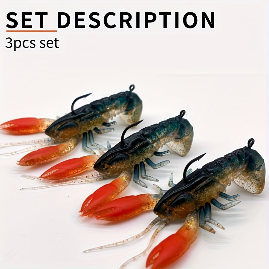TEMU Set Of 3 Realistic Lobster Soft Baits For Fishing - Weighing 14 Grams And Measuring 8 Centimeters, In Colors With Hooks, Designed To Be Durable