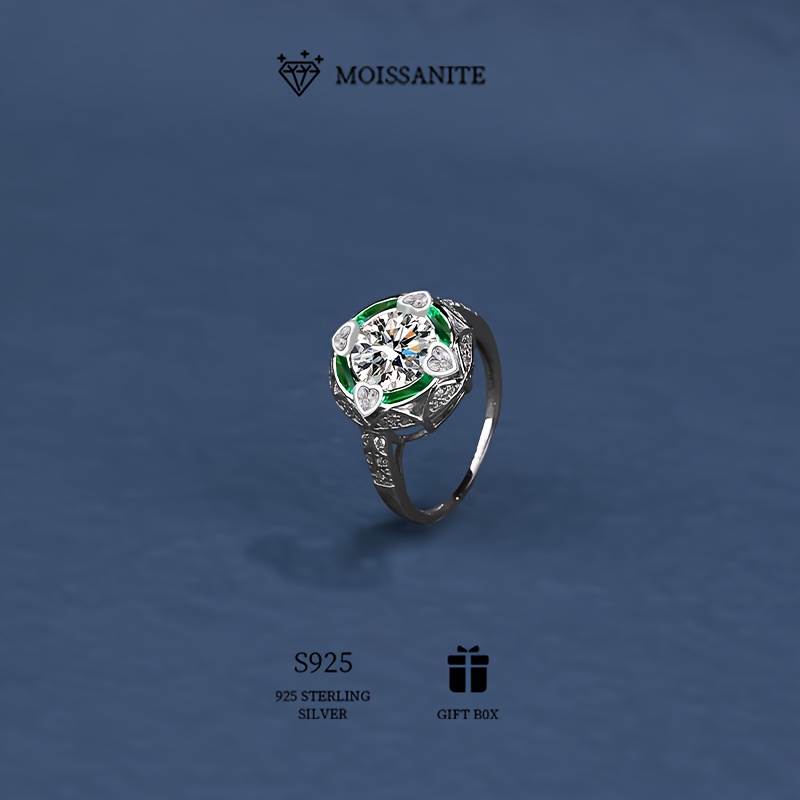 925 Sterling Silver Ring with 0.5ct Moissanite Green and Clear Gemstones