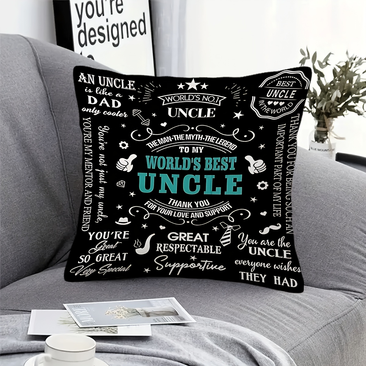 TEMU 1pc, Home Decor Pillow Cover {world's Best Uncle Pattern Pillowcase}, Pillow Cover, Sofa Cushion Cover, Single-sided Print (insert Not Included)