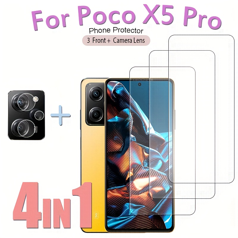 E-shop Vollständig abgedeckter Bildschirmschutz aus gehärtetem Glas für Poco X5 Pro + 3+1 Objektivfolie – Komplettes Set mit 4-in-1 Schutzfolien