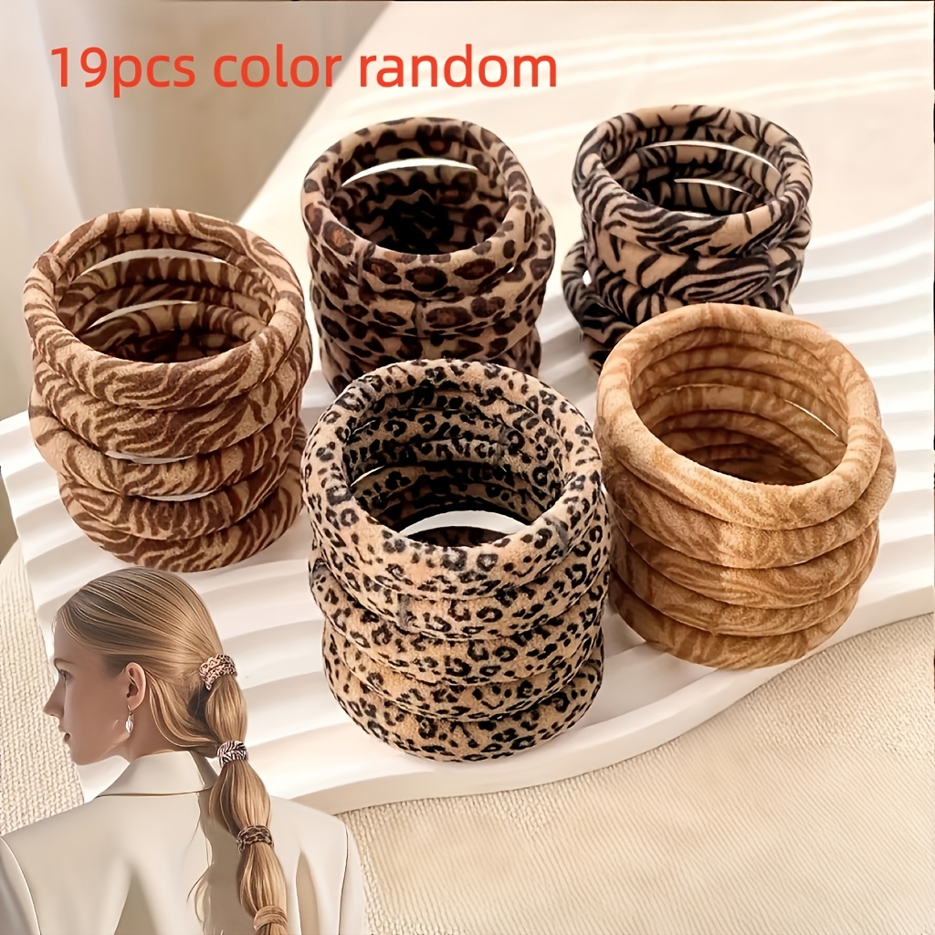 Random 19/29pcs Leopard Print High-Elastic Ponytail Hair Ties