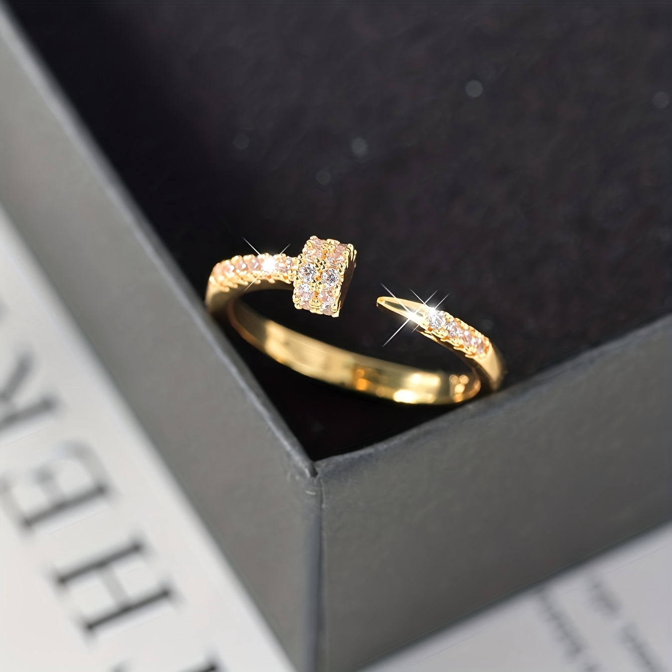 TEMU 1pc Anillo de Uñas de Lujo de , Plated en Oro de 18K/Plated en , de , Ajustable y Abierto, Anillo de Mujer Abierto, Incrustado con Zirconia