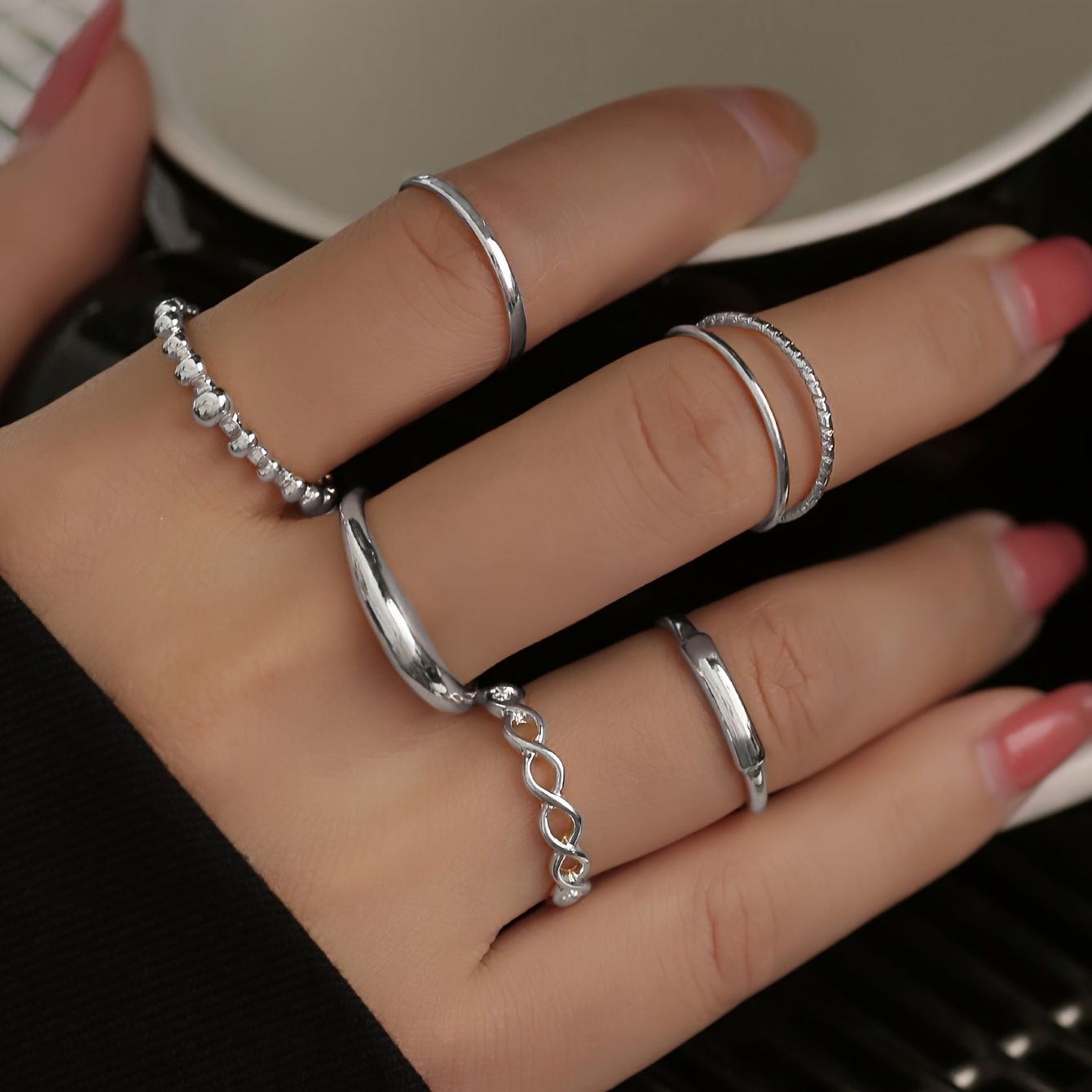 TEMU Ensemble Élégant de 6 Bagues Ouvertes Géométriques pour Femmes - Design Chic & Simple, Parfait pour Tenue Décontractée ou
