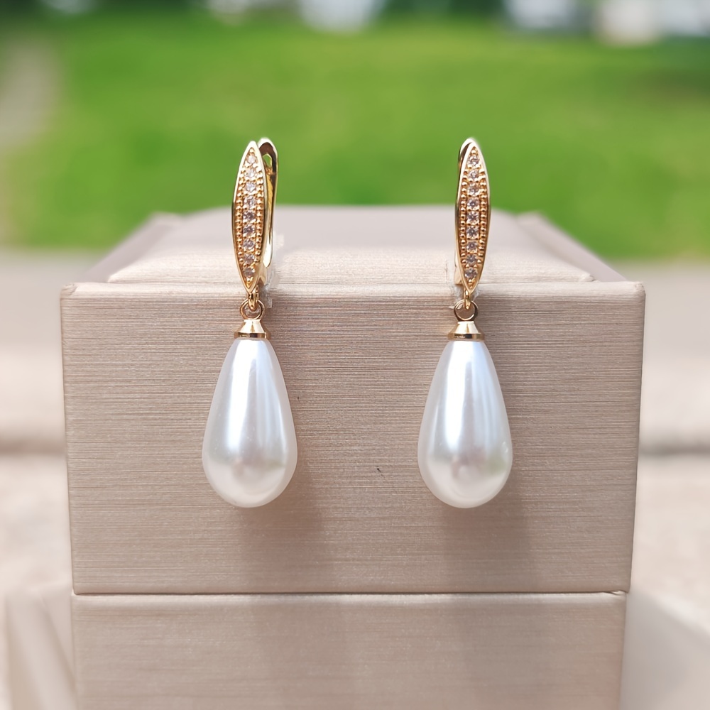 

1 Pair Trendy White Drop-shaped Pearls Dangle Earrings For Women