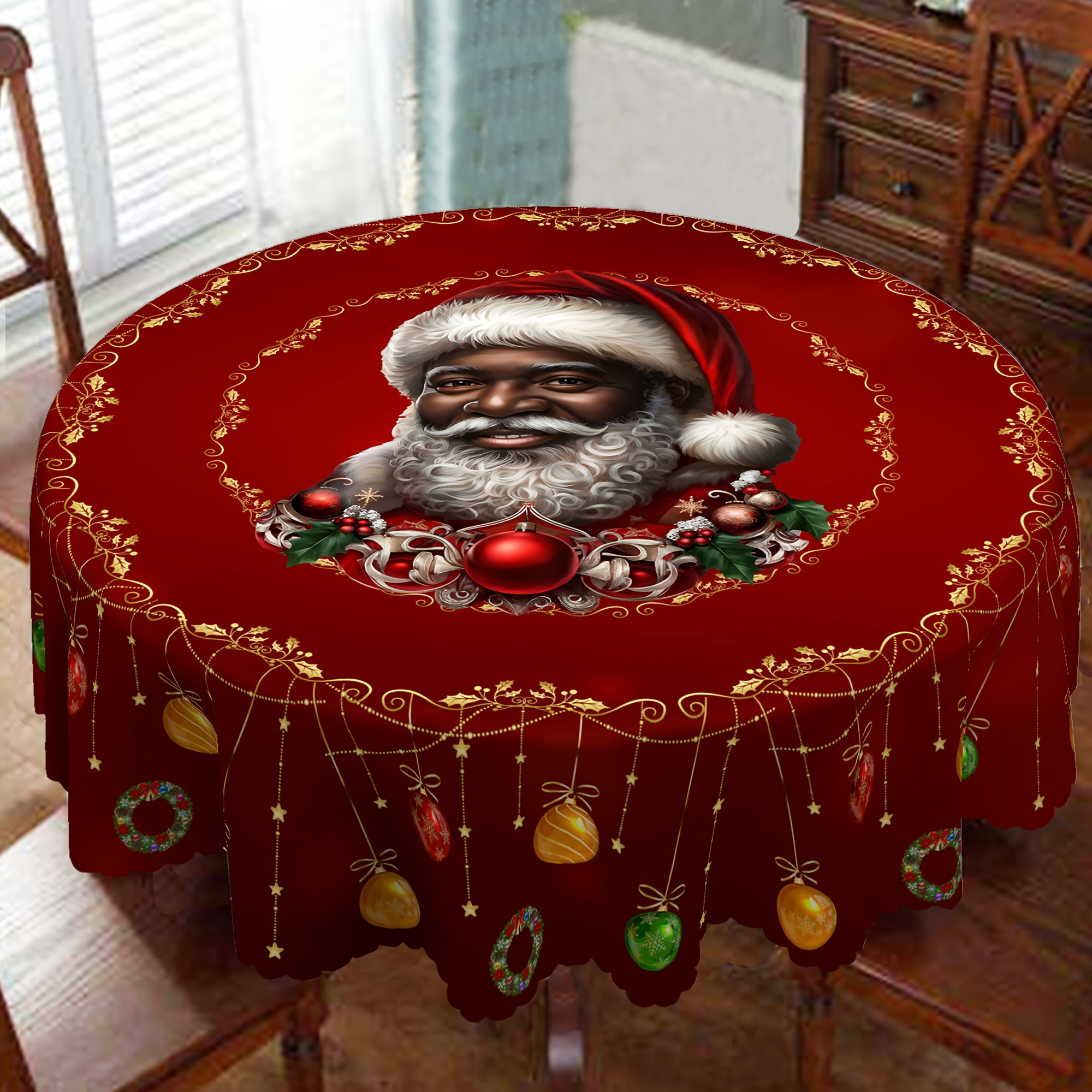 

Merry Christmas Tablecloth - & Balls Design, Round Polyester Cover For Home Decor, Christmas Decor