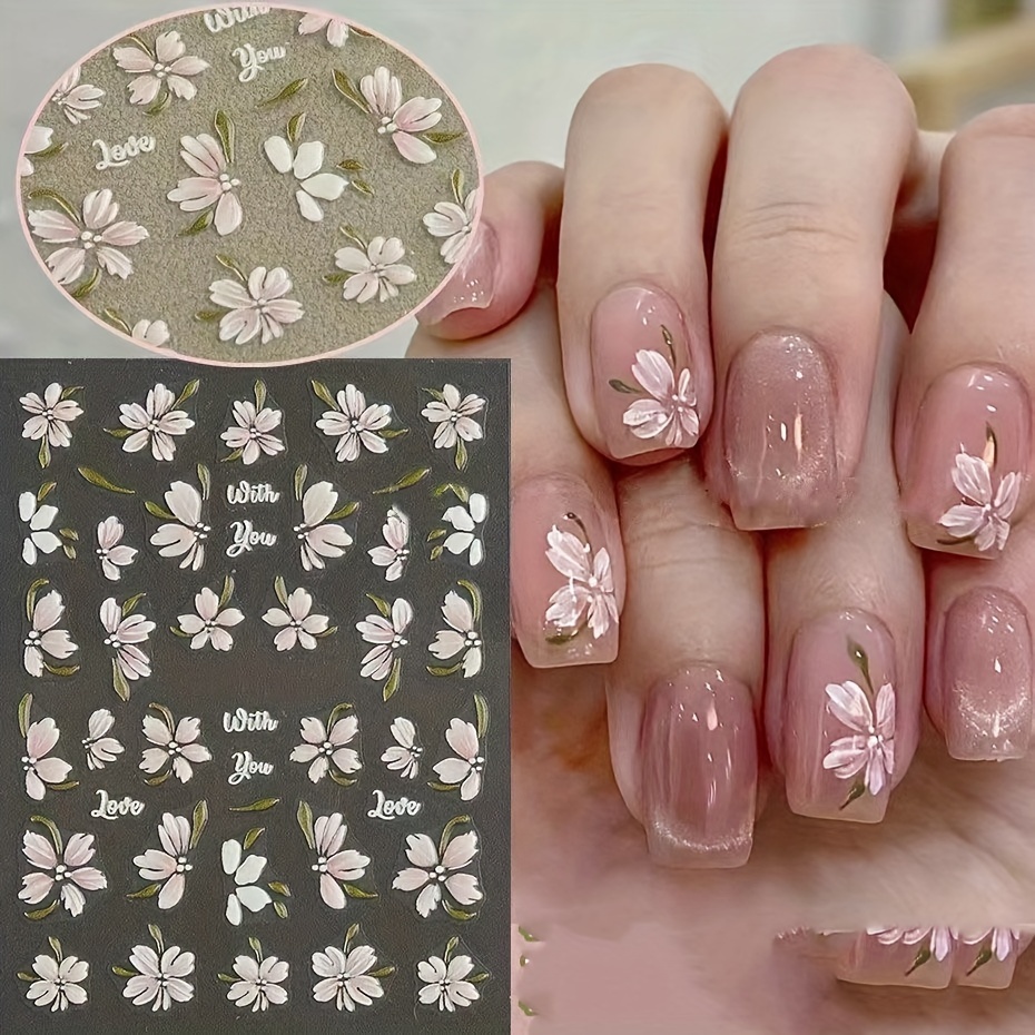 5d embossed camellia   nail art stickers – self-  floral nail decals glossy   | Shop On Temu And Start Saving | Temu Nigeria