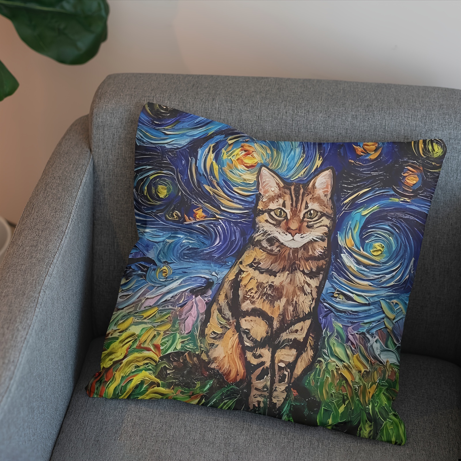 

1pc, Abstract Oil Painting Short Plush Pillowcase For 1pc Kitten, Single-sided Zipper Printed Pillowcase, Home Decoration Sofa Bedroom Decoration, Without Pillow Core, 18×18 Inches