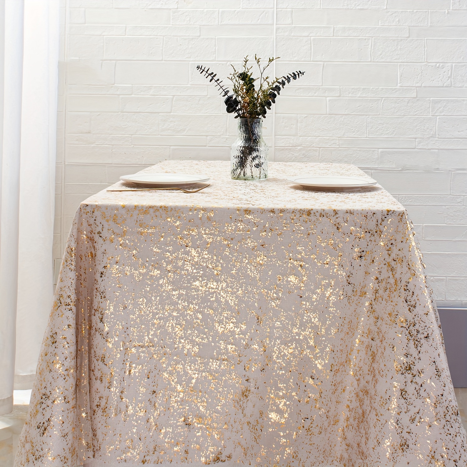 

1/2pcs 150*305cm Golden Glitter Tablecloth Perfect Table Decoration For Wedding, Bridal Shower, Birthday Party, Christmas, Halloween, New Year