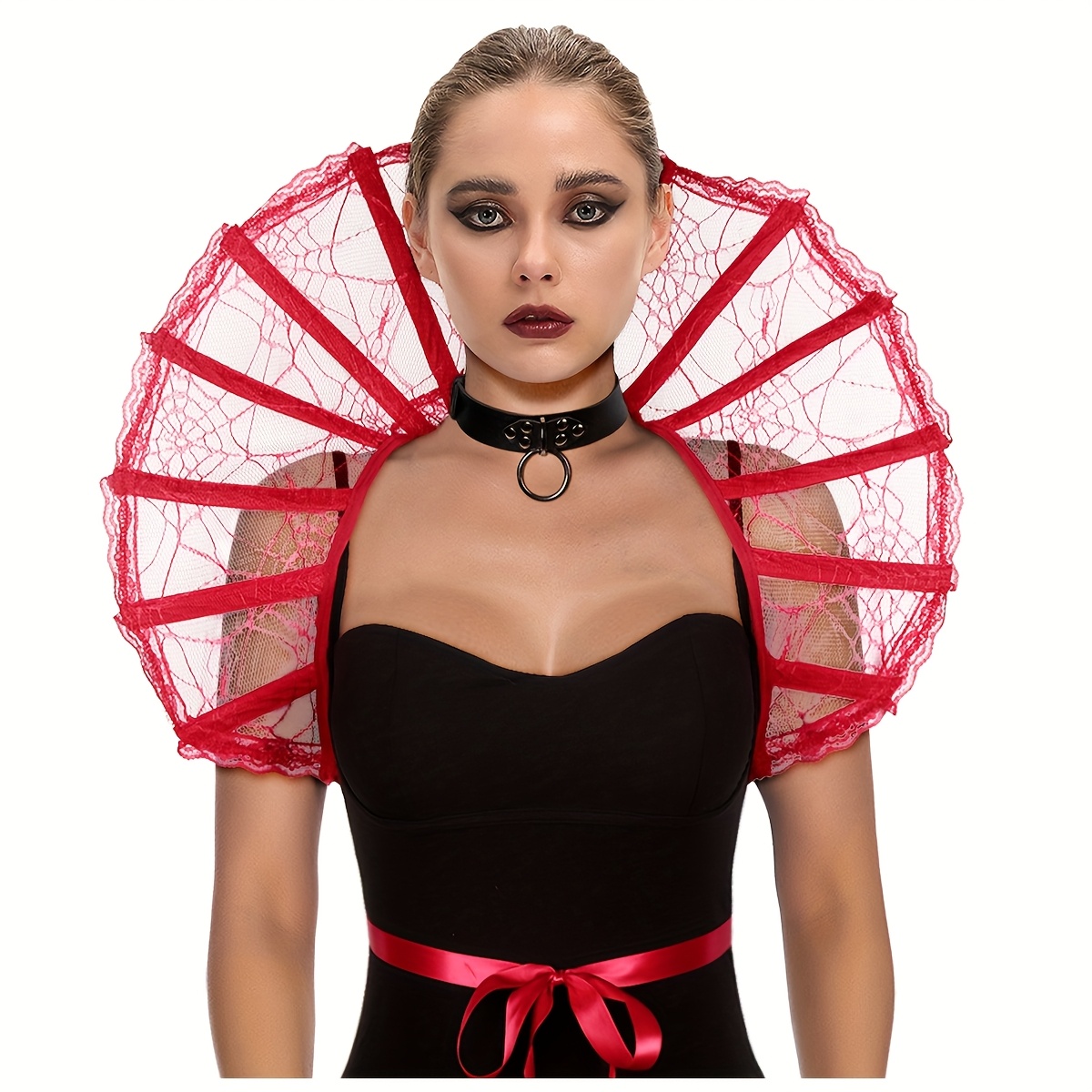 Gothic Collar Red Lace Victorian Stand Up Vampire Cosplay Halloween Immortal Vampire Costume with Anastasia Top, Scarlet - Dare  main image 3