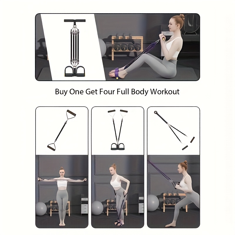 [Durable Pedal Puller] Durable Adjustable Resistance Sliding Pedal Puller | 4-Strand or 2-Strand Pull Cord with Footrest and Handle for Sit-Ups and Fitness Training, Black EVA Material with Two Handles and a Door Clamp