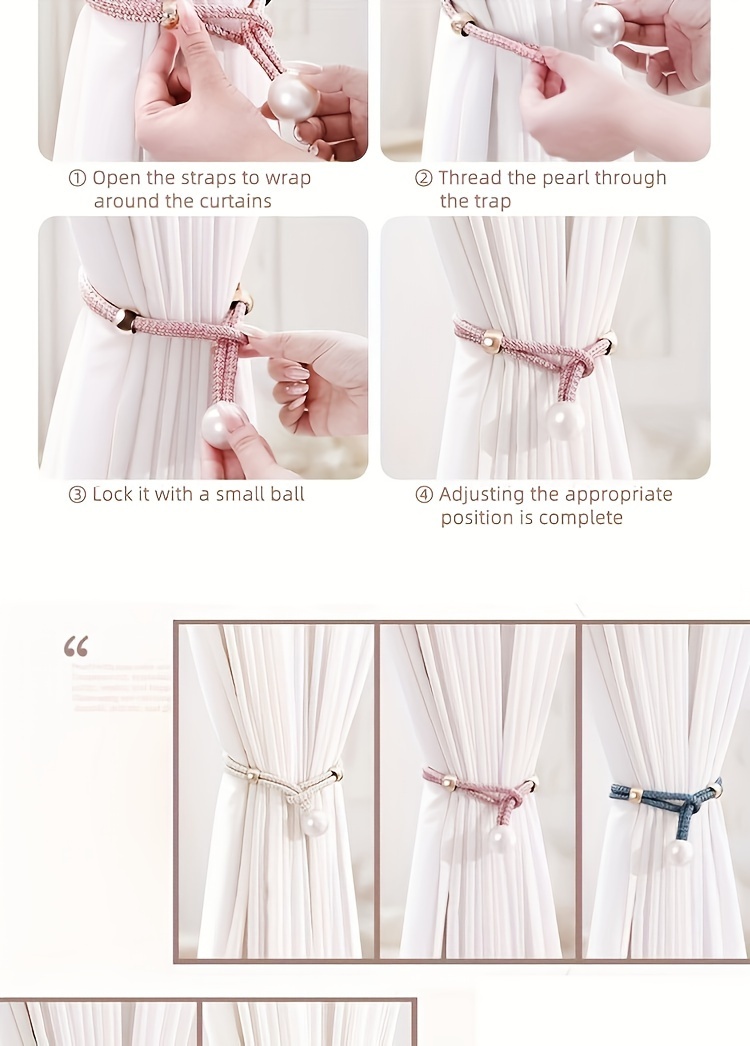 2pcs elegant french curtain tiebacks with   pearls decorative drape holdbacks for home bedroom and office decor details 1