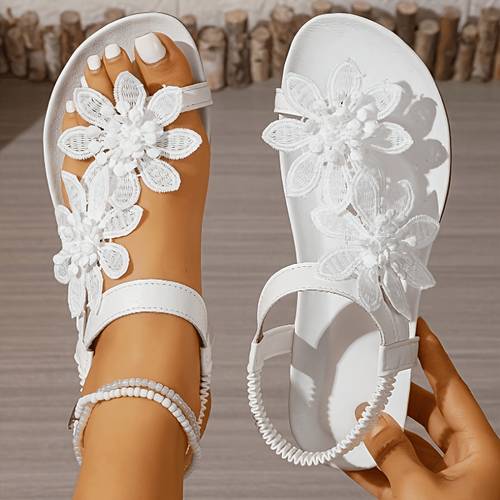 summer beach bohemian casual flat sandals with elastic soft and comfortable sole stylish and elegant toe post sandals