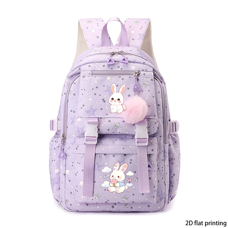TEMU Creative Rabbit Pattern Printed Backpack, Large Capacity Casual Backpack, Adjustable Shoulder Straps With Polyester Lining, Suitable For Daily
