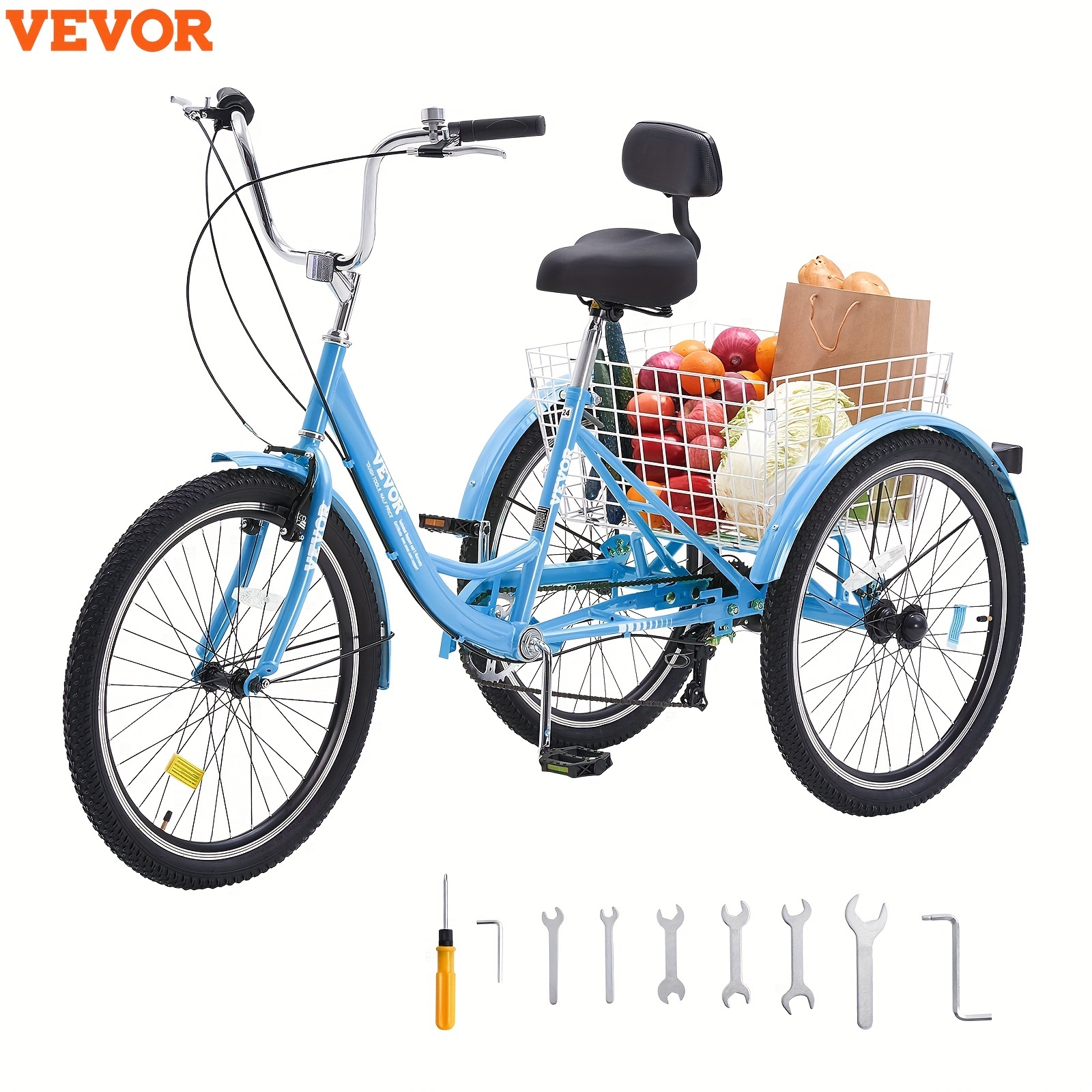 

Vevor 26" Adult 3 Wheel Trike Bicycle Tricycles Bike 7 Speed Blue Carbon Steel