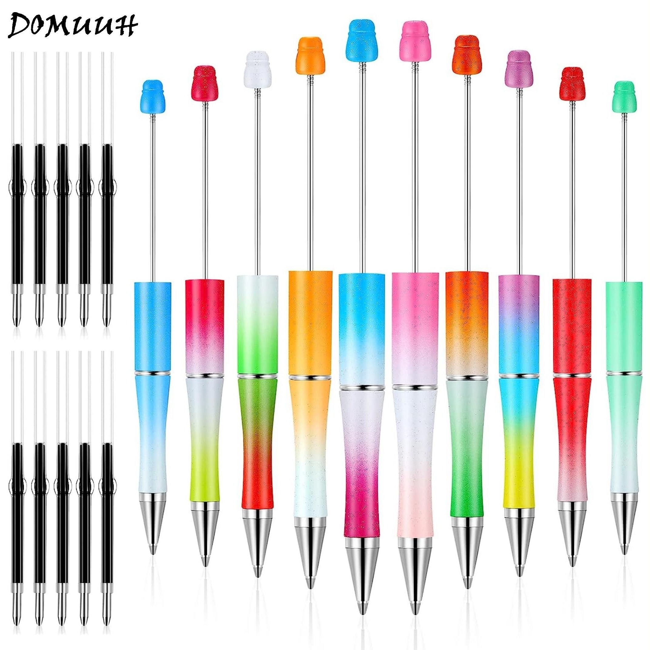  Plastic Beadable Pen Bead Ballpoint Pen Assorted Bead Pen  Shaft Black Ink Rollerball Pen with Extra Refills for Kids Students Office  School Supplies, 10 Colors (10) : Office Products