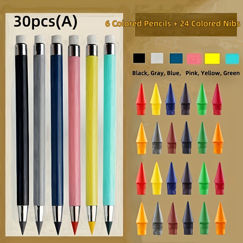 30pcs 12 color forever pencil eraser permanent writing infinite pencil never sharpen   free pencil permanent pencil for sketching painting school supplies