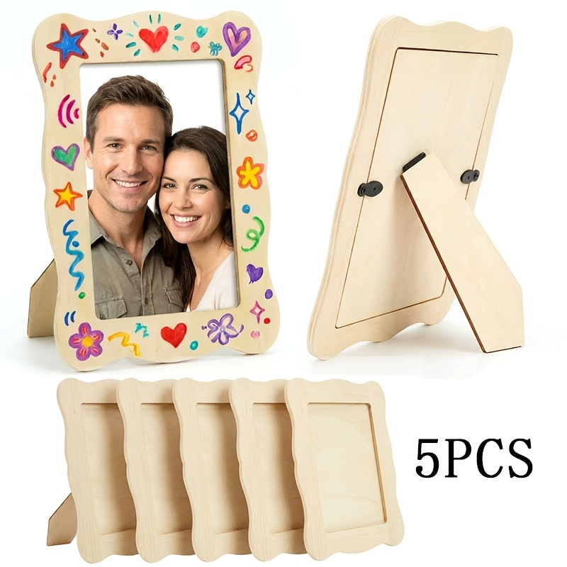 Image of 5 Unfinished Wooden Frames In The Photo Frame Painting Craft Kit, Diy Wooden Photo Frames - Used For Home Decoration, Mother Plots, Easter And Other Holidays, Party Handicraft Activities