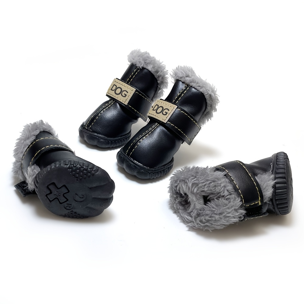 

Gray Waterproof Pu Suede Fabric Fleece Pet Shoes