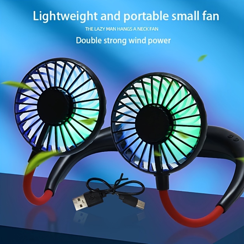

1pc Portable Neck Fan With Rechargeable Lithium Battery - Usb Charging Hands-free Wearable Fan With Dual Wind Heads, Quiet Operation For Indoor & Outdoor Use, Plastic Material With Button Control