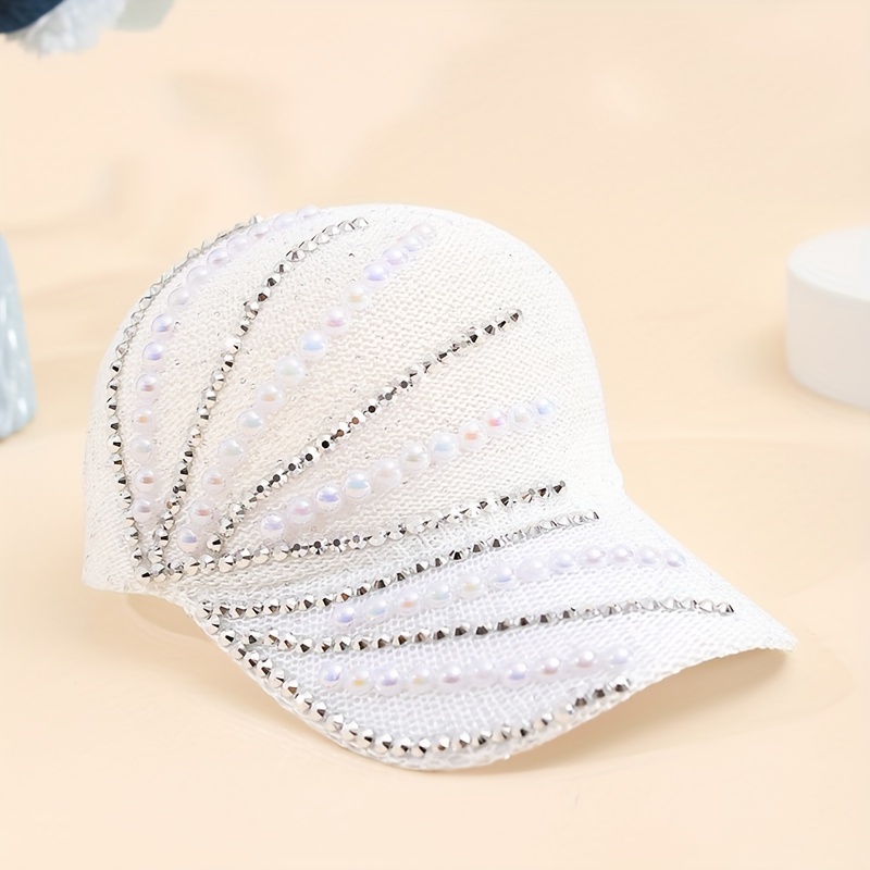 1pc Sequined Hollow Duckbill Cap With Rhinestones, Fashionable Summer Breathable Hat