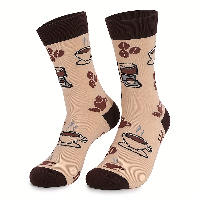 TEMU 1 Pair Unisex Mid-calf Socks, Coffee Series Pattern Creative Fashionable Trendy Socks, Spring Autumn Thin Quick-dry Lightweight Moisture-wicking