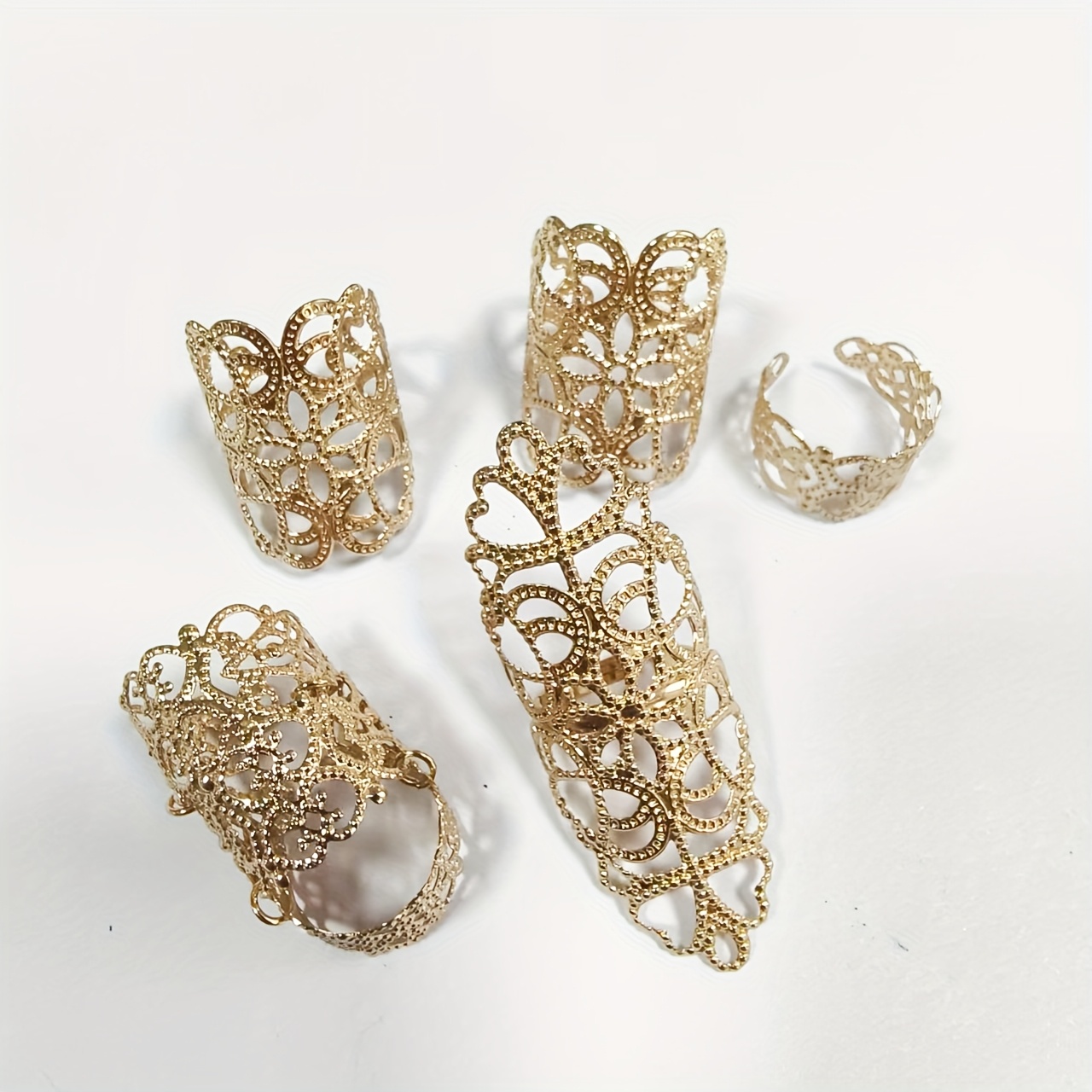 5pc Vintage Inspired Gothic Hollow Flower Adjustable Ring Set
