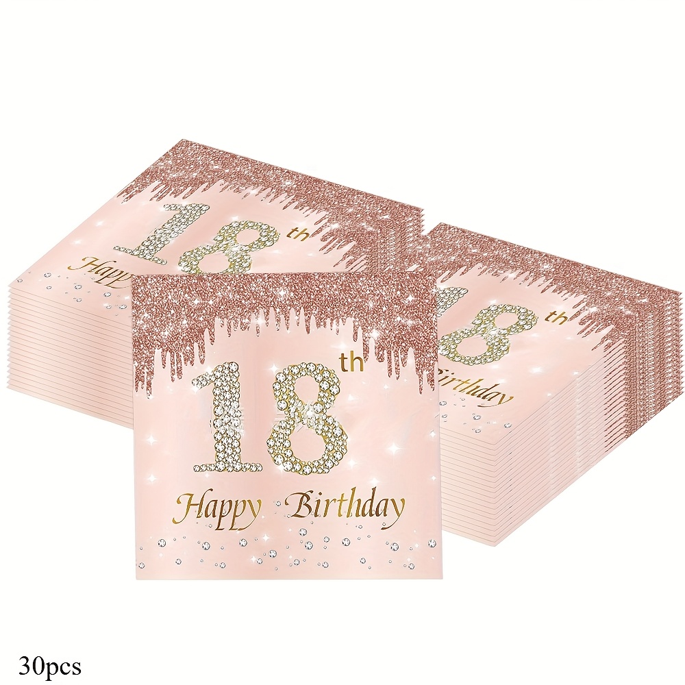 E-shop 30 Stück rosa Rosen Tischservietten, für 18. Geburtstag Feier, speziell entworfene 18. Geburtstags Party Servietten, geeignet für