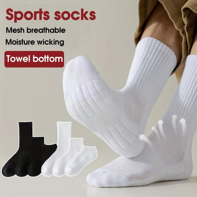 

10 Pairs Of Men's Socks, Towel-based Sports Socks, Mesh Breathable Basketball Socks, Sweat-absorbent And Casual Running Socks, Thickened Bottom Leisure Socks, Cushioning Fitness Socks