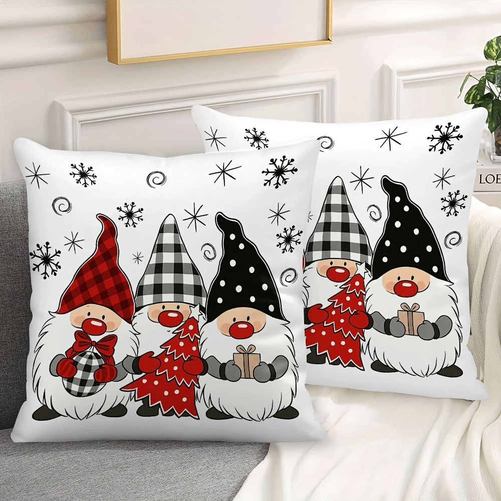 TEMU Juego de 2 fundas de cojín de Papá Noel y copo de nieve, varios tamaños disponibles, fundas de cojín estampadas por lados con cremallera,