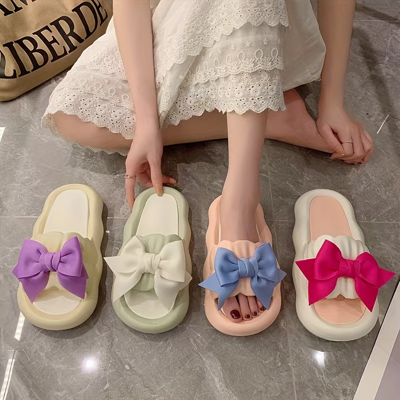 

Cute Contrast Bowknot Slides For Women, Fashion Soft Sole Indoor & Outdoor Shoes, Comfy Summer Beach Slides