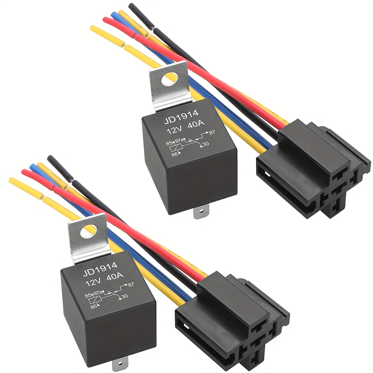 TEMU Relé de 5 pines de 12 arnés de cableado, relé automotriz SPDT de 12 V, JD1914, enchufe y cables, adecuado para coches, camiones, motocicletas y