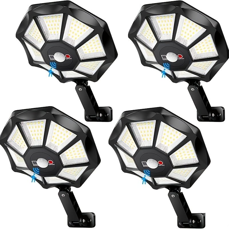 TEMU 168led 6500k Outdoor Solar Sensor Street Light With Remote Control, Dusk To Dawn, 3 Lighting , 180° Adjustable, For Exterior Wall, Pathway, ,