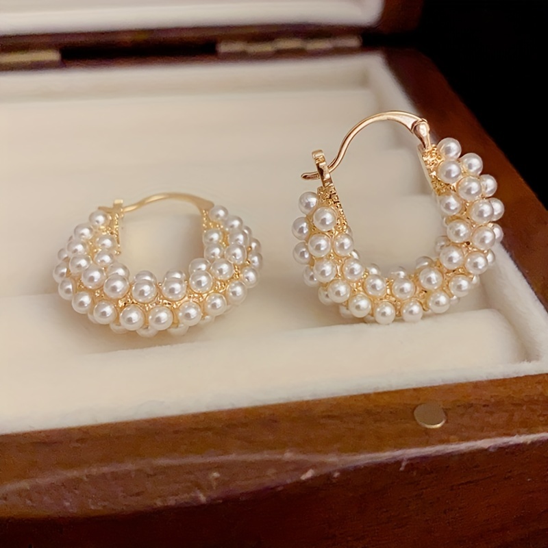 

Elegant Hoop Earrings With Synthetic Pearl Embellishments - Perfect For Parties And Holidays - Mgaidila Brand