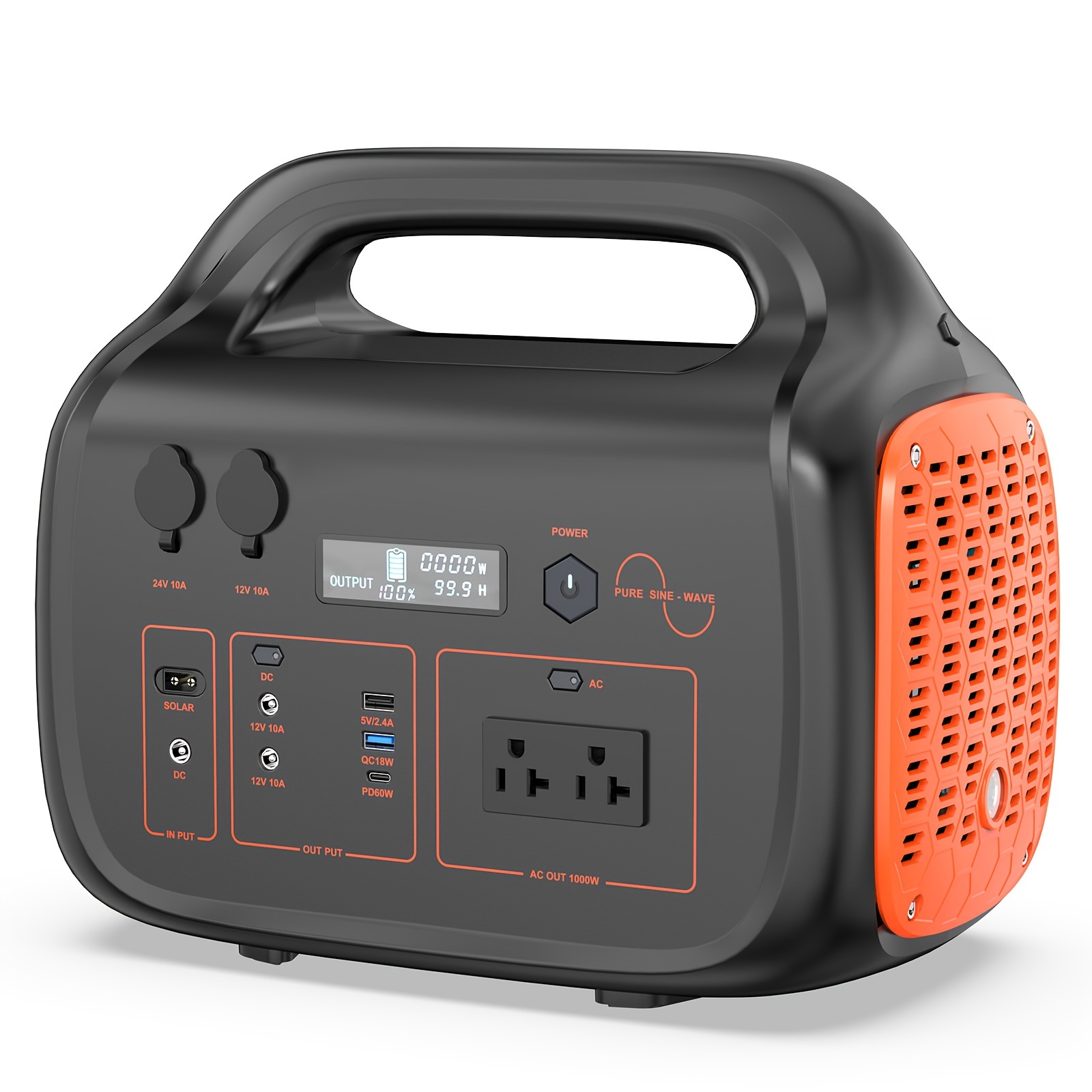 

Portable Power Station, 1000w Solar Generator, 1075wh Backup Lithium Battery, 120v/1000w Ac Outlet, Solar Powered Generator For Rv Camping Outdoor Hiking Fishing Emergency