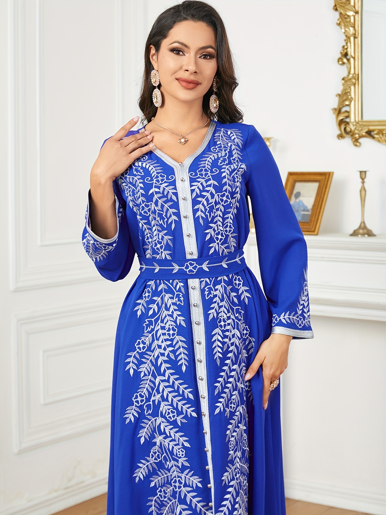 maxi dress embroidery button closure long - Temu Saudi Arabia