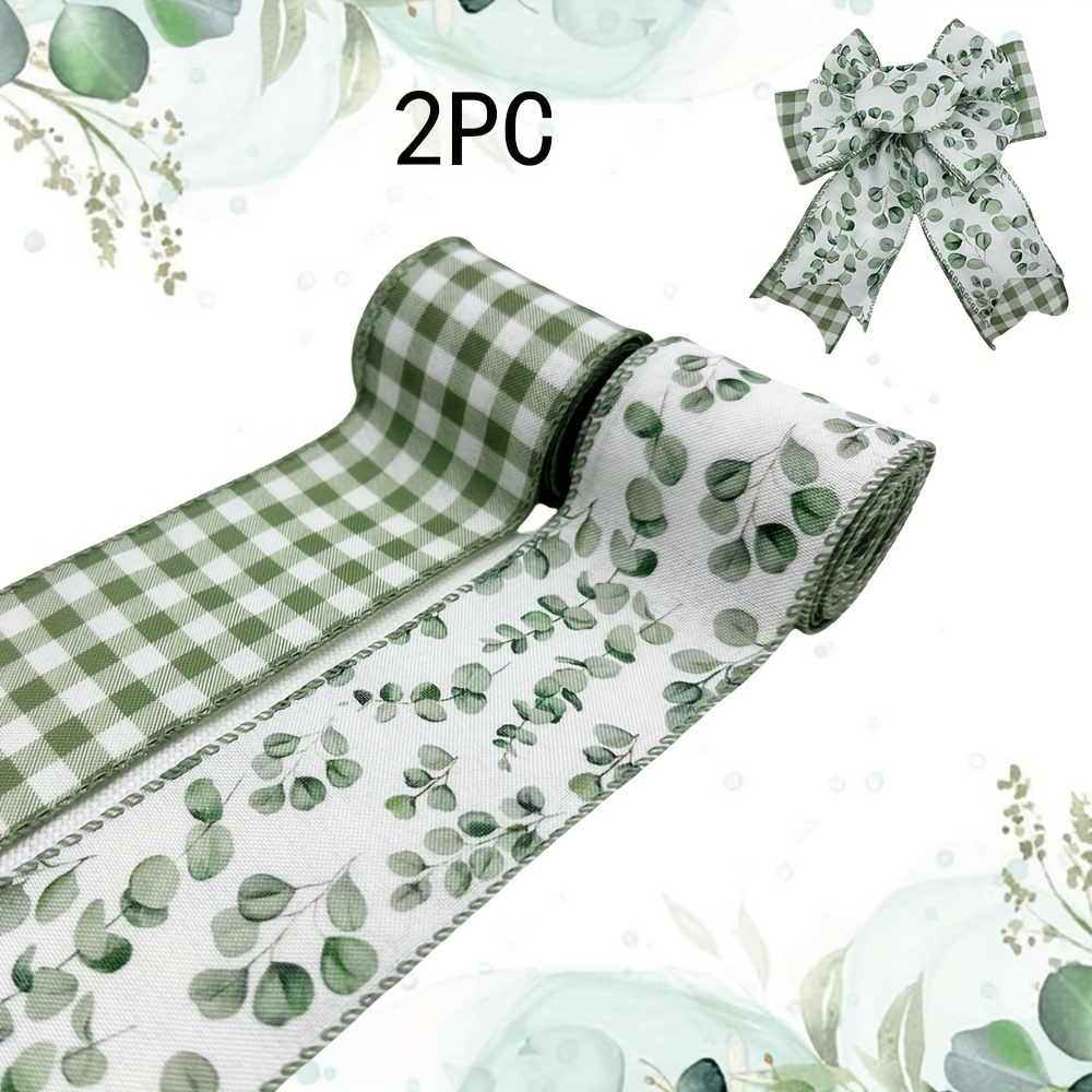 

Rustic Eucalyptus Pattern Polyester Ribbon Set For Crafts, Wreaths & Gift Wrapping - 10 Yards Total In 2 Styles, Universal Spring & Summer Decor, No Electricity Or Battery Needed